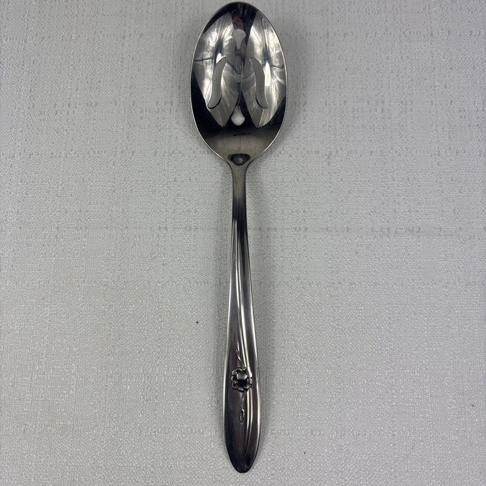 Sears Roebuck Provincial Rose Pierced Slotted Serving Spoon‎ 8 3/8"